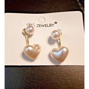 LOVELY Gold PEARL HEART Earrings Valentines Women Teens